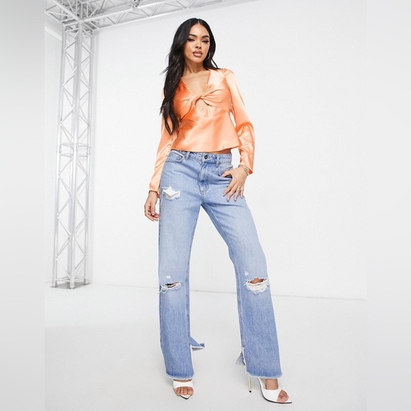 ASOS Twist Front Satin Blouse, Satin Top, orange top, vibrant top, neon top - Picture 5 of 12